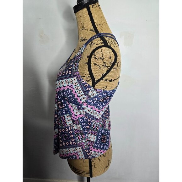 Justice Girls Blue Pink Aztec Tribal Racerback Tankini Bathing Suit Top - Picture 2 of 6